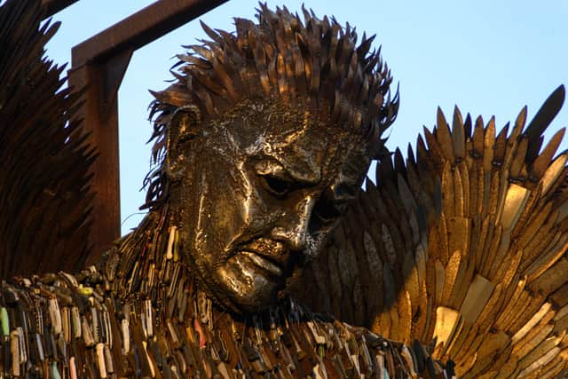 The imposing knife angel sculpture, which was created by artist Alfie Bradley, and the British Ironworks Centre, is around 23 feet tall, and is comprised of more than 100,000 knives that have been surrendered during amnesties held across the country. Photo: Kelvin Stuttard