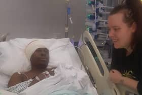 Simba Mujakachi and his wife, Melissa Smith, when he was hospitalised.