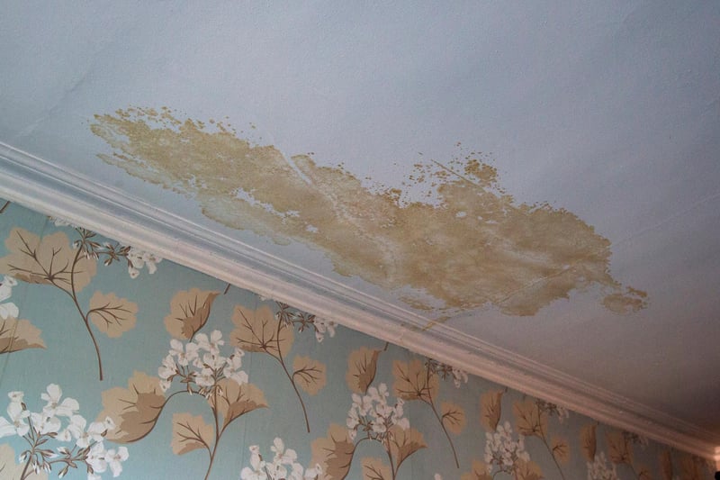 Ceiling damage at Mr Flockhart's flat in Beaconsfield Terrace, Hawick.