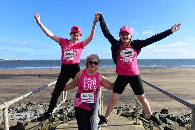 Lynn Taylor with grand daughters Layla (11) and Faye (10) Sandrick at the Hartlepool Race for Life.