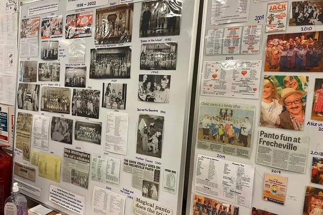 A display of the history of the Pantomime dating back to 1938 with photos and programmes on display of the past 80 years