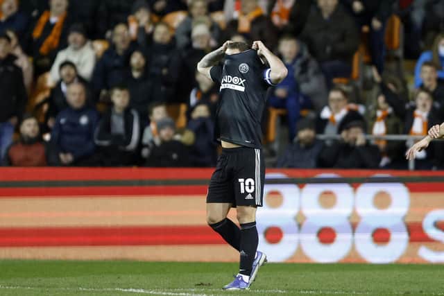 Sheffield United's Billy Sharp reacts after missing a chance against Blackpool: Richard Sellers/PA Wire.