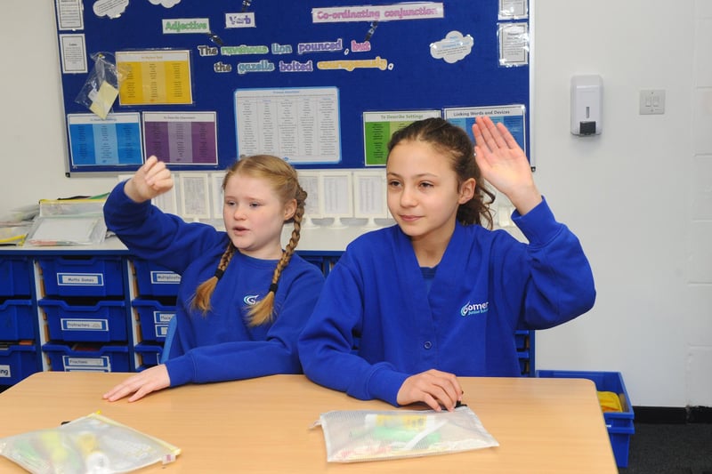Lucia Ashton and Isabelle Thomas think they know the answer to the teacher's question