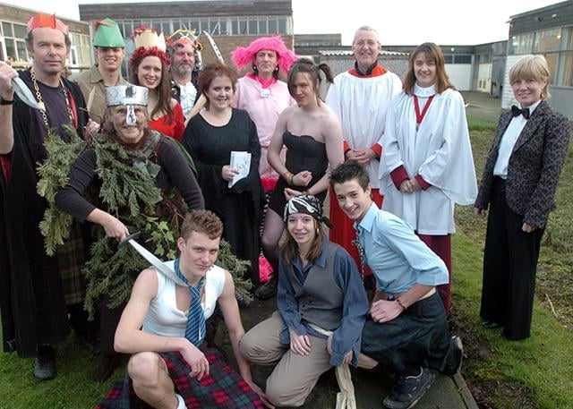 Staff and pupils in fancy dress at King Ecgbert School for the tsumani appeal, January 15, 2005