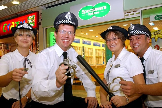 A fundraiser at Specsavers in the Middleton Grange Shopping Centre. Pictured are Ian Walker, Adele Yorke, Richard Dunn and Bekki Bryson raising money in 2003.