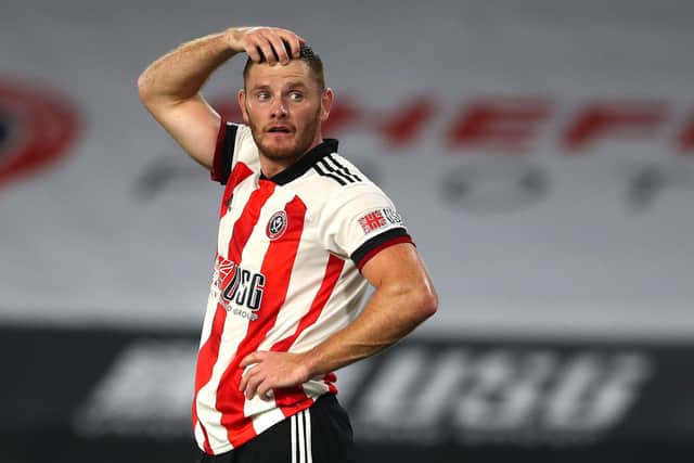 Jack O'Connell of Sheffield Utd reacts at the final whistle during the Premier League match against Wolves at Bramall Lane. Simon Bellis/Sportimage