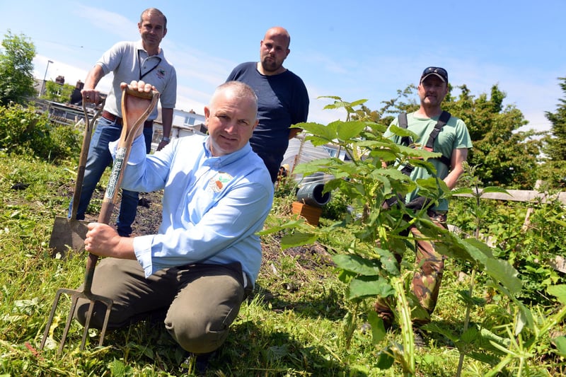 Sunny times in 2018 on a new allotment at Boldon Colliery. In the picture are Chris Convery, front, with Philip Brooks, Keith Parkin, and Chris Tilbrook but who can tell us more.