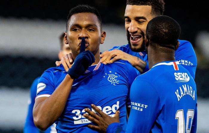 Alfredo Morelos celebrates after scoring to make it 2-0 Rangers during a Scottish Premiership match between St Mirren and Rangers at the SMISA Stadium, on December 30, 2020, in Paisley, Scotland. (Photo by Alan Harvey / SNS Group)
