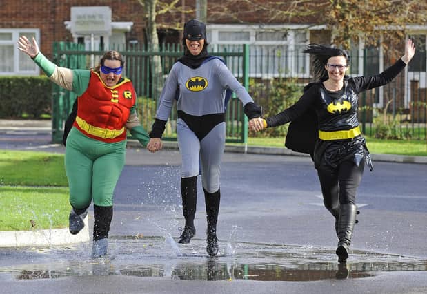 2015. Children in Need Day was a very special day for staff and pupils alike at the newly rebuilt
Park Community School in Middle Park Way Leigh Park Havant.
(left to right) Jo Breedon (46), Allyson Davis (50),and Leeanne Wingham (33)
Picture by: Malcolm Wells (151113-1435)