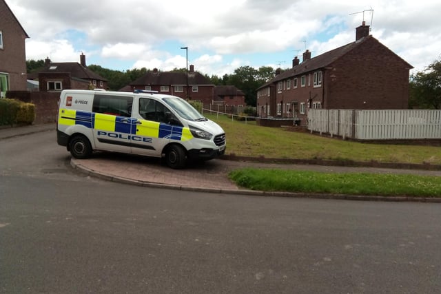 Police van  parked at the investigation on Ravenscroft Place, Sheffield