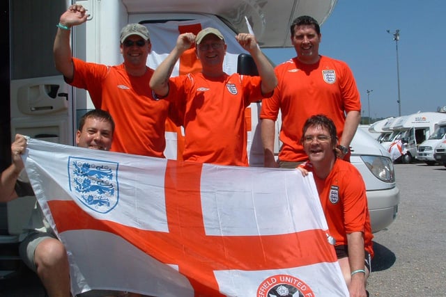 Blades fans at the all-England campsite in Stuttgart during the 2006 World Cup in Germany. Pictured back, from left, are Anthony Ashton, Nigel Hollis and Richard Burgin. Front, from left, are Ron Harris and Paul Bolt.