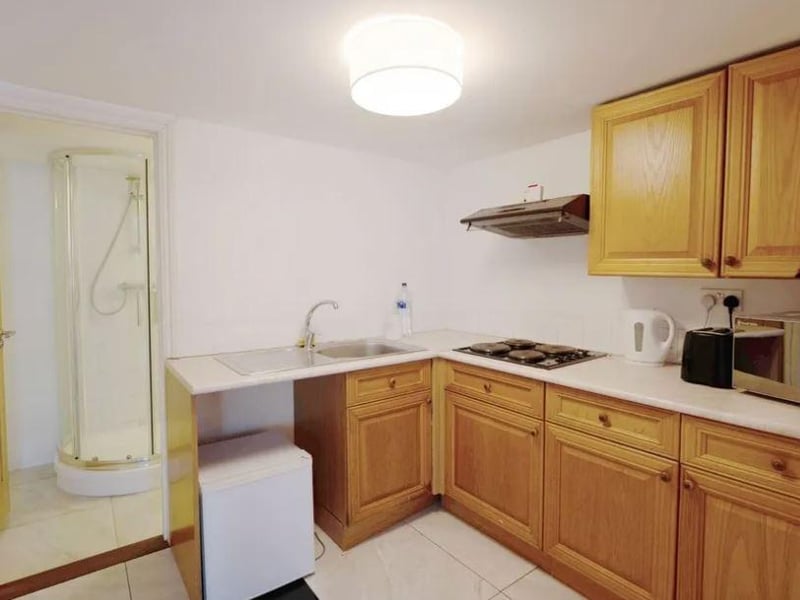 This is the kitchen inside the bungalow