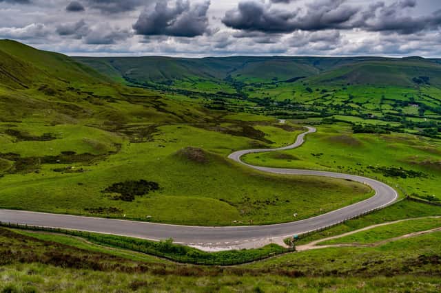 The winding roads from Edale Valley leading up towards Mam Tor, Derbyshire