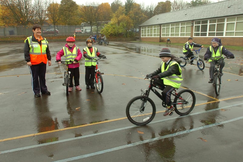 Cycling instructor Susan Kelly was pictured in 2008 with pupils from Our Lady of the Rosary School in Peterlee - but were you pictured?