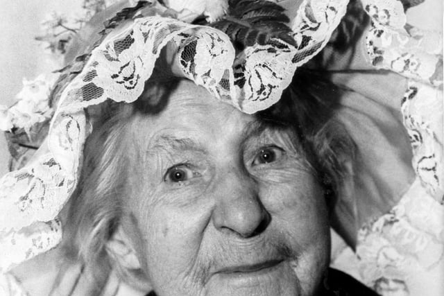 Annie Walker pictured in her Easter Bonnet in April 1985