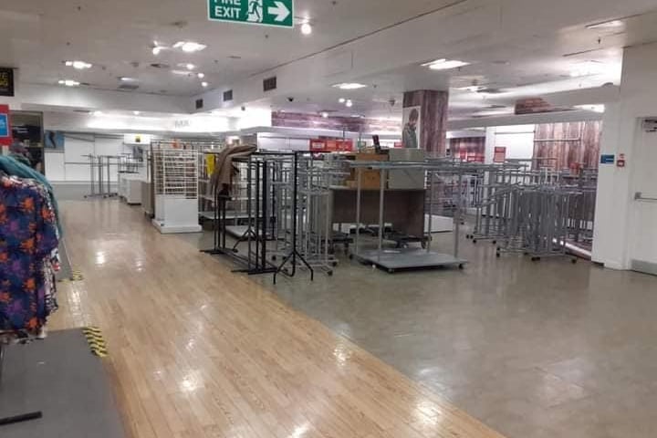 Empty racks on the last day of trading at Debenhams on The Moor in Sheffield