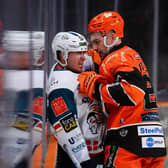 Mason Mitchell in action during Sheffield STeelers match against Belfast Giants