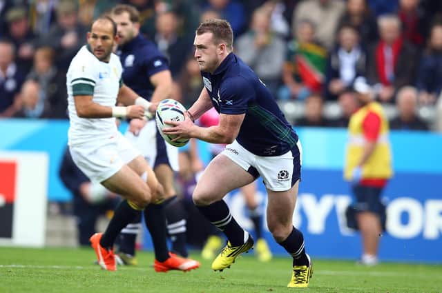 Current Scotland captain Stuart Hogg on the ball during his side's 2015 Rugby World Cup pool-B match against South Africa at St James's Park in Newcastle on October 3, 2015 (Photo by Steve Haag/Gallo Images)