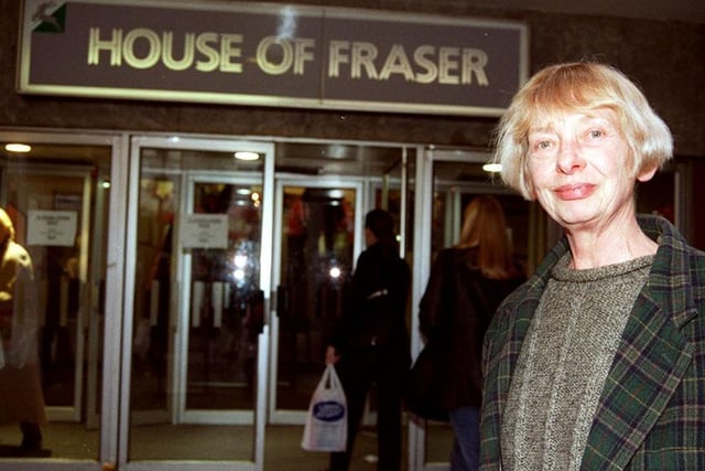 Eve Rendle outside the House of Fraser Department Store on the last day of shopping, March 22, 1998