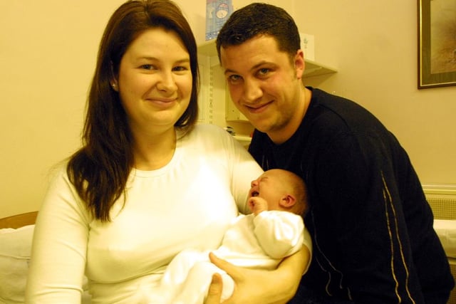 Katie and Dominic Hirst of Matlock Green with their first baby James, who was born half an hour into New Year's Day in 2006.