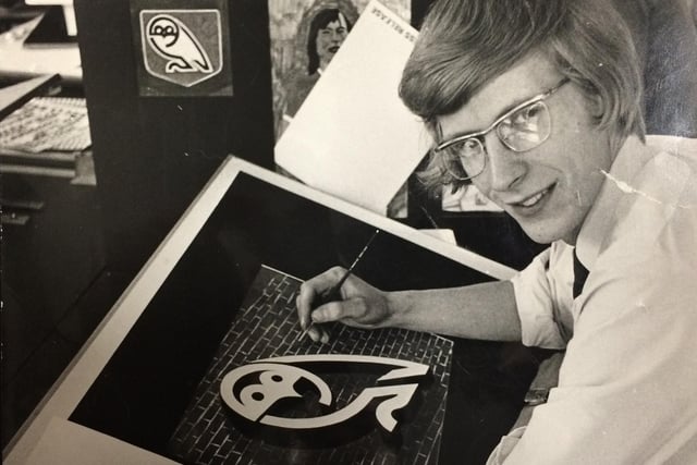 Art student Robert Walker is pictured in May 1973 after winning a competition to design the iconic stylised owl badge for Wednesday. Sadly, Robert died earlier this year at the age of 66.