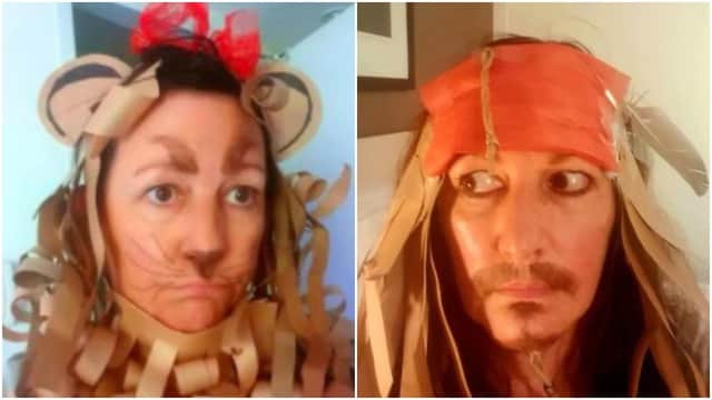 'Not all treasure is silver and gold, mate': Liz Douglas transforms into the Cowardly Lion and Jack Sparrow in quarantine.