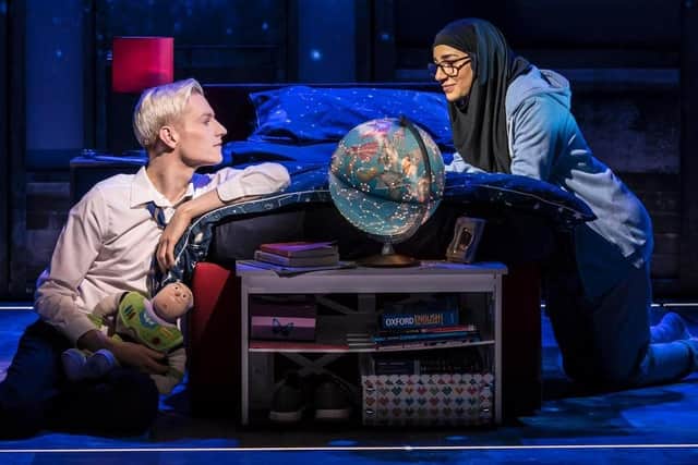 John McCrea as Jamie New and Lucie Shorthouse as Pritti Pasha in Everybody's Talking About Jamie at the Apollo Theatre in London