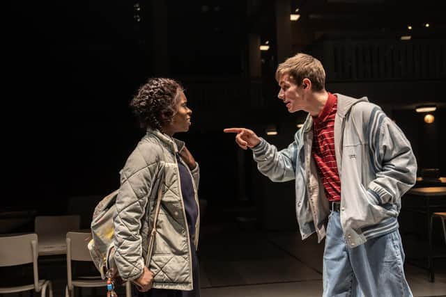 Faith Omole (Joy) and Samuel Jordan (Jimmy) in Standing at the Sky’s Edge. Photo by Johan Persson