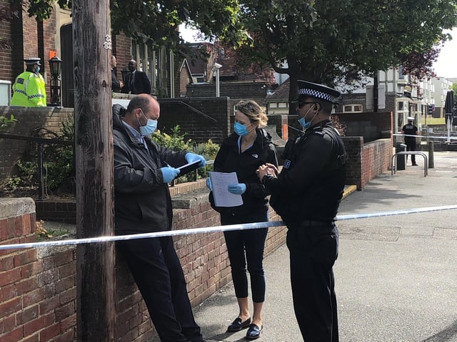 Police in Cosham after an area by the library was cordoned off this morning.