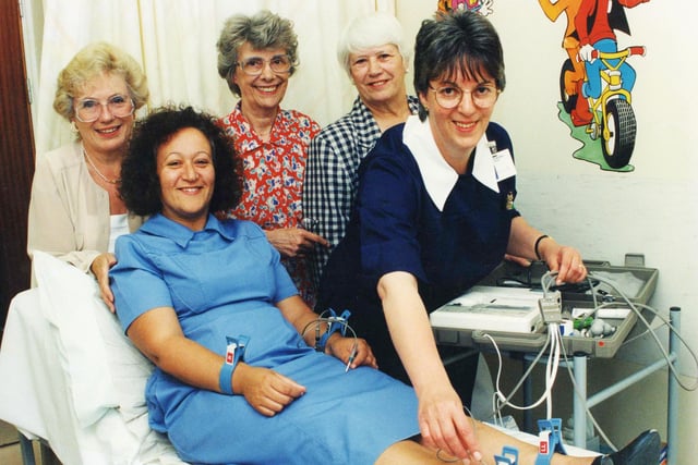 Members of the Boldon branch of the Womens' Royal Voluntary Service handed over almost £1,000 for a ECG machine. Can you guess which year this is?
