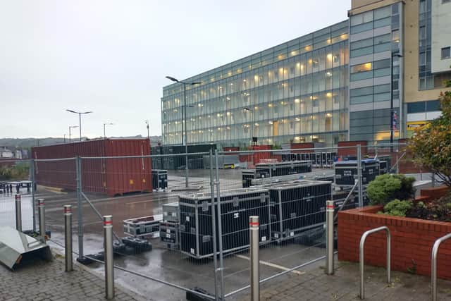 Broadcasting equipment in the grounds of Sheffield United's Bramall Lane stadium ahead of the UEFA Women's EURO 2022 tournament