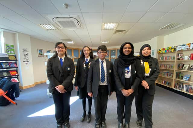 Sheffield Park Academy elected representatives. From left: Shakira Khawaja, Zaina Islam, Hariz Mumtaz, Yusr Elgamar and Yalina Rather