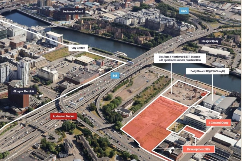 The new development at Central Quay will include residential, purpose-built student accommodation, and commercial uses, with associated landscaping and public realm on a brownfield site in Glasgow City Centre as part of a major urban regeneration project.