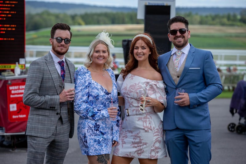 Ladies Day at Qatar Goodwood Festival, Goodwood on 29th July 2021
Pictured:  Ben Chivers-Gibbs, Danni Sykes and Laura and David Feltham from Chichester 
Picture: Habibur Rahman