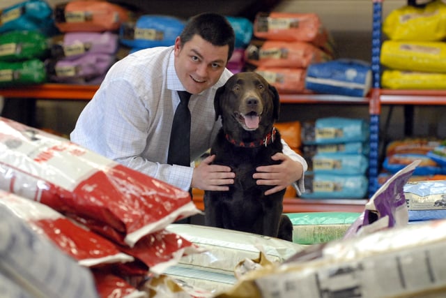 Charlie the dog is on his best behaviour at the Pet Supermarket on the Bede Industrial Estate in 2008.