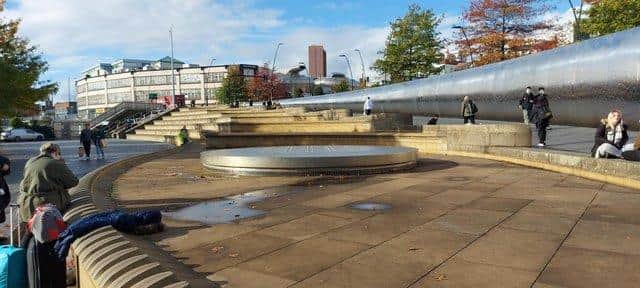 The fountains outside Sheffield station.