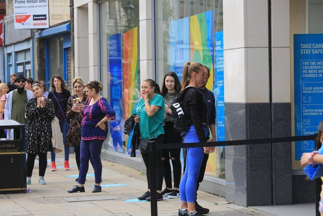 Shops in Doncaster Town Centre start to reopen on Monday June 15th. The queue to get into Primark.  Picture: Chris Etchells