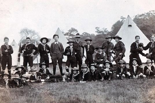 Boy scouts troop at camp, c. 1920 (P01508)
