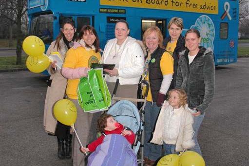 Pictured alongside the bus are Vicky Ward Community Nursery Nurse, Denaby & Conisbrough Children’s Centre; Enis Dalton, Health Promotion, Doncaster Council; Denaby mum Jodie Philpott and daughter Madison; Tracey MacDonald; midwife Ricky Hurley; and mum Pauline Johnson, with daughter Katie back in 2006