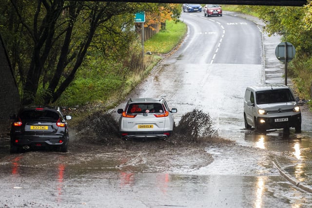 Flooding on the A752 Cuilhill Road at Bargeddie. Traffic was struggling to travel through the amount of water that had built up.