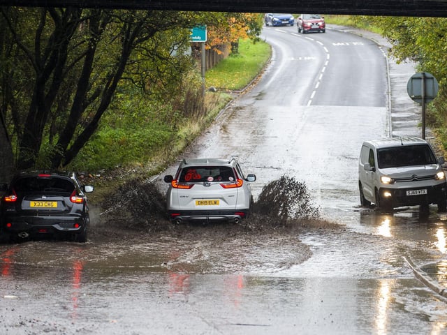 Flooding on the A752 Cuilhill Road at Bargeddie. Traffic was struggling to travel through the amount of water that had built up.