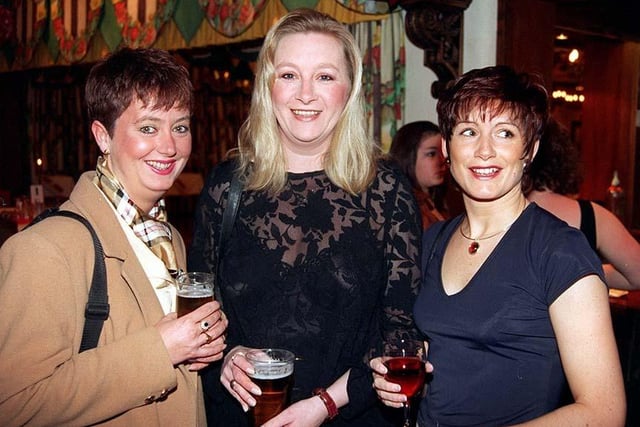 Pictured at the NatWest Bank dinner at the Baldwins Omega are Janice Nimmo, Sylvia Padley and Lisa Chapman, December 1997