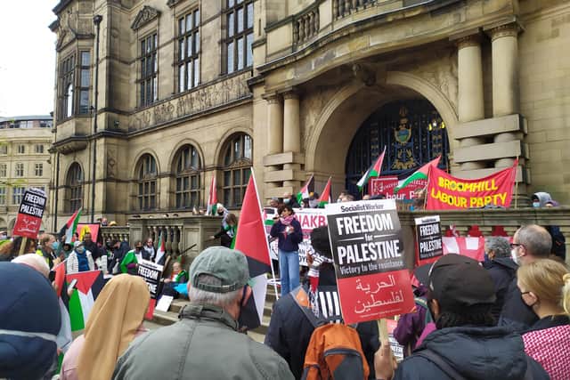 Protestors gathered outside Sheffield Town Hall on Saturday.