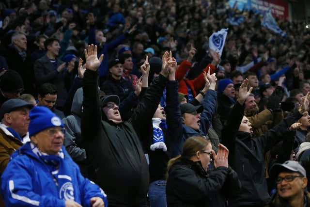Supporters inside Fratton Park during the FA Cup win over Barnsley.