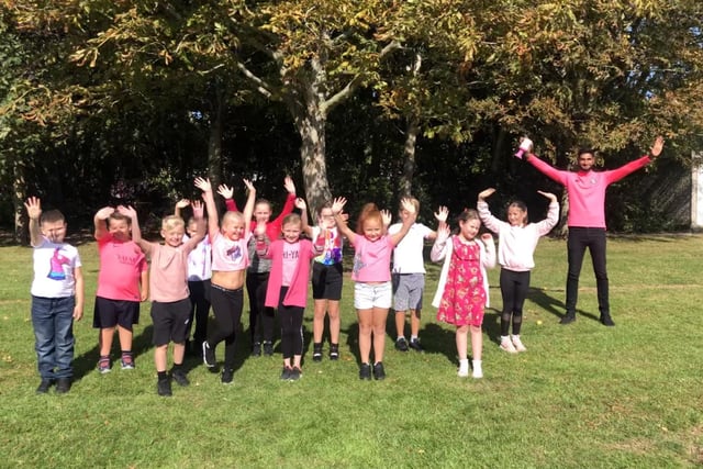 Think Pink week saw pupils across Havant don pink for Hannah's Holiday Home, mayoral charity of Cllr Prad Bains. Pictured: Purbrook Junior School