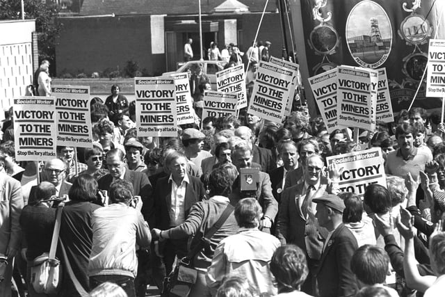 14/05/1984 National Union of Miners president Arthur Scargill at the head of a march of striking miners, which left Mansfield Leisure Centre in Nottinghamshire. 
Most of the UK's 190,000 miners were soon embroiled in a daily routine of picketing outside collieries, most of which had ground to a halt. 
During the strike, an estimated 20,000 people were injured or admitted to hospital, while around 200 served time in prison or custody.
