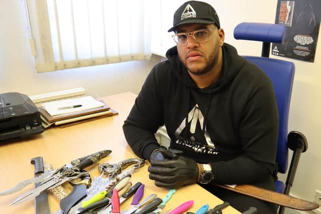 Anthony has collected hundreds of knives from the streets of Sheffield over the years.