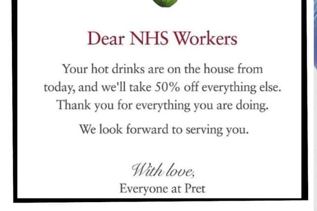 Free drinks for NHS workers