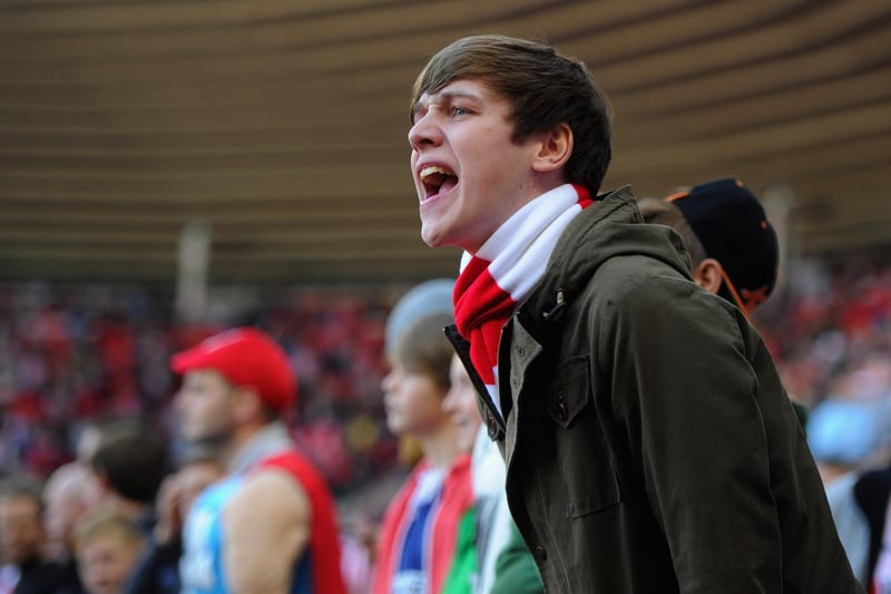 A Sunderland fan shouts during the Barclays Premier League match between Sunderland and Newcastle United at the Stadium of Light.