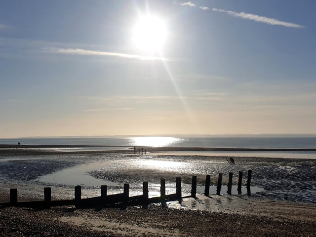 Sparkling sunlight reflecting on the water between Hill Head and Monks Head.
